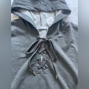 NWT Grey hoodie, lace-up front